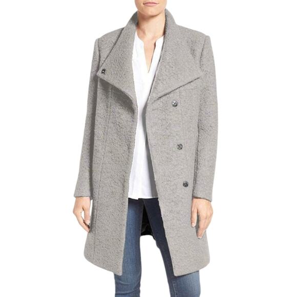 Kenneth Cole Wool Blend Wrap Coat Women Large Gray Shawl Collar Winter Cozy Chic - Picture 7 of 15